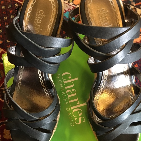 Charles David RUM Leather Espadrille Wedge Heels - Picture 4 of 8